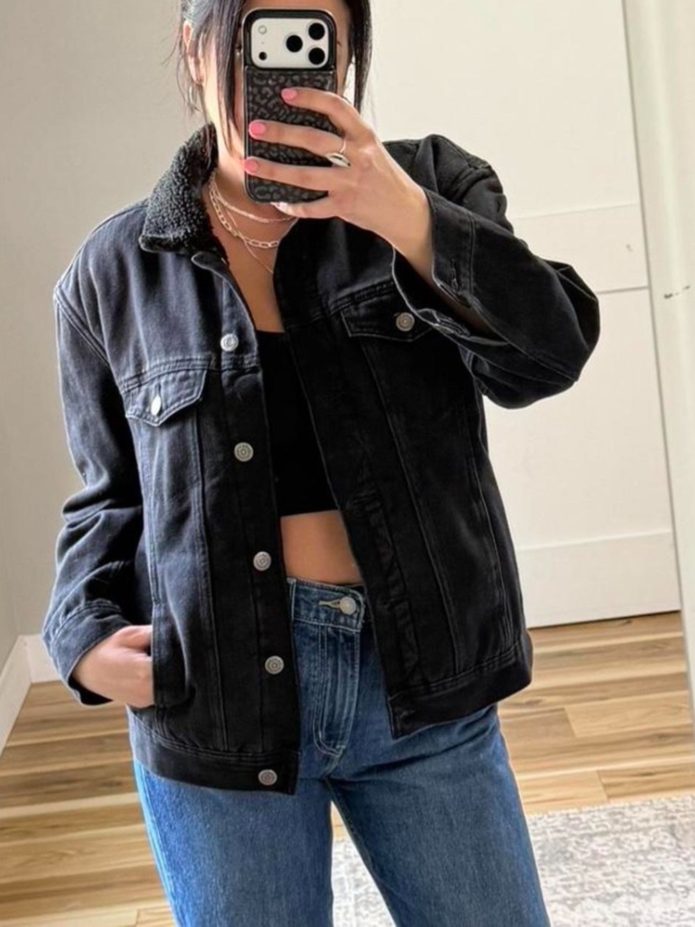 Old Navy Black Sherpa-Lined Denim Jacket